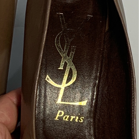 Vintage Yves Saint Laurent Leather Pumps Women’s Mid Heel Shoes Brown Size 8 N - Picture 5 of 13